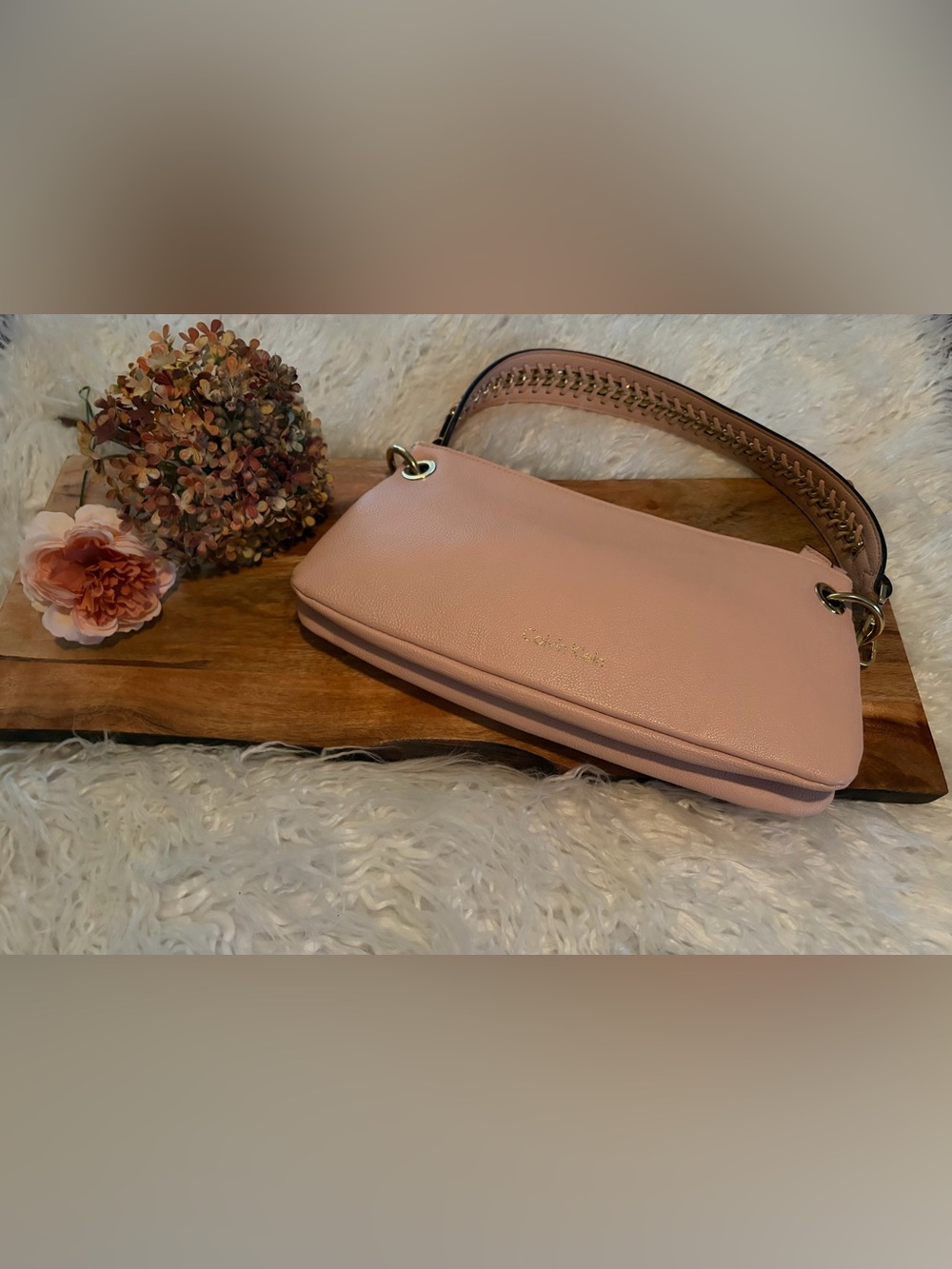 Calvin Klein Blush Pink Leather Shoulder Bag with Gold Hardware